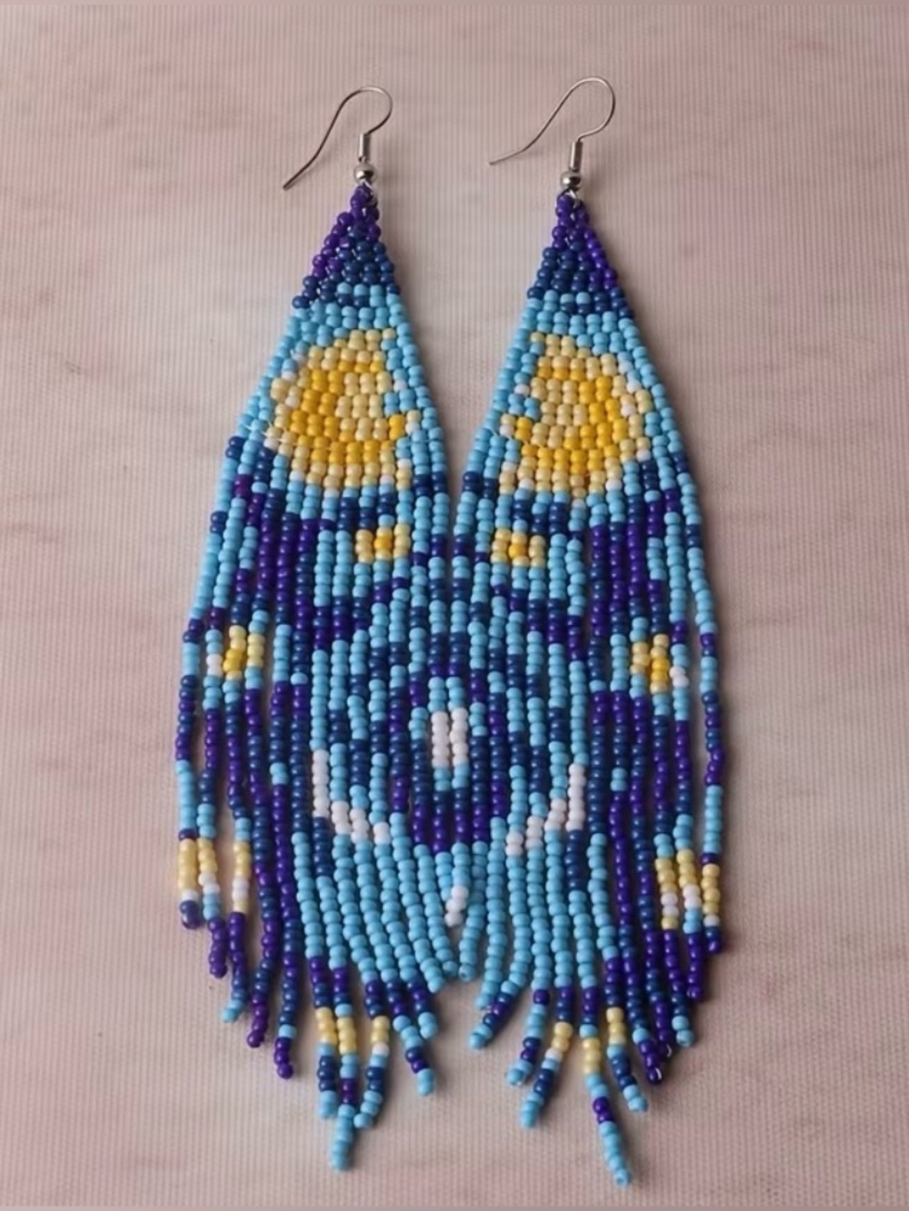 Van Gogh Starry Night Handmade Beaded Fringe Earrings